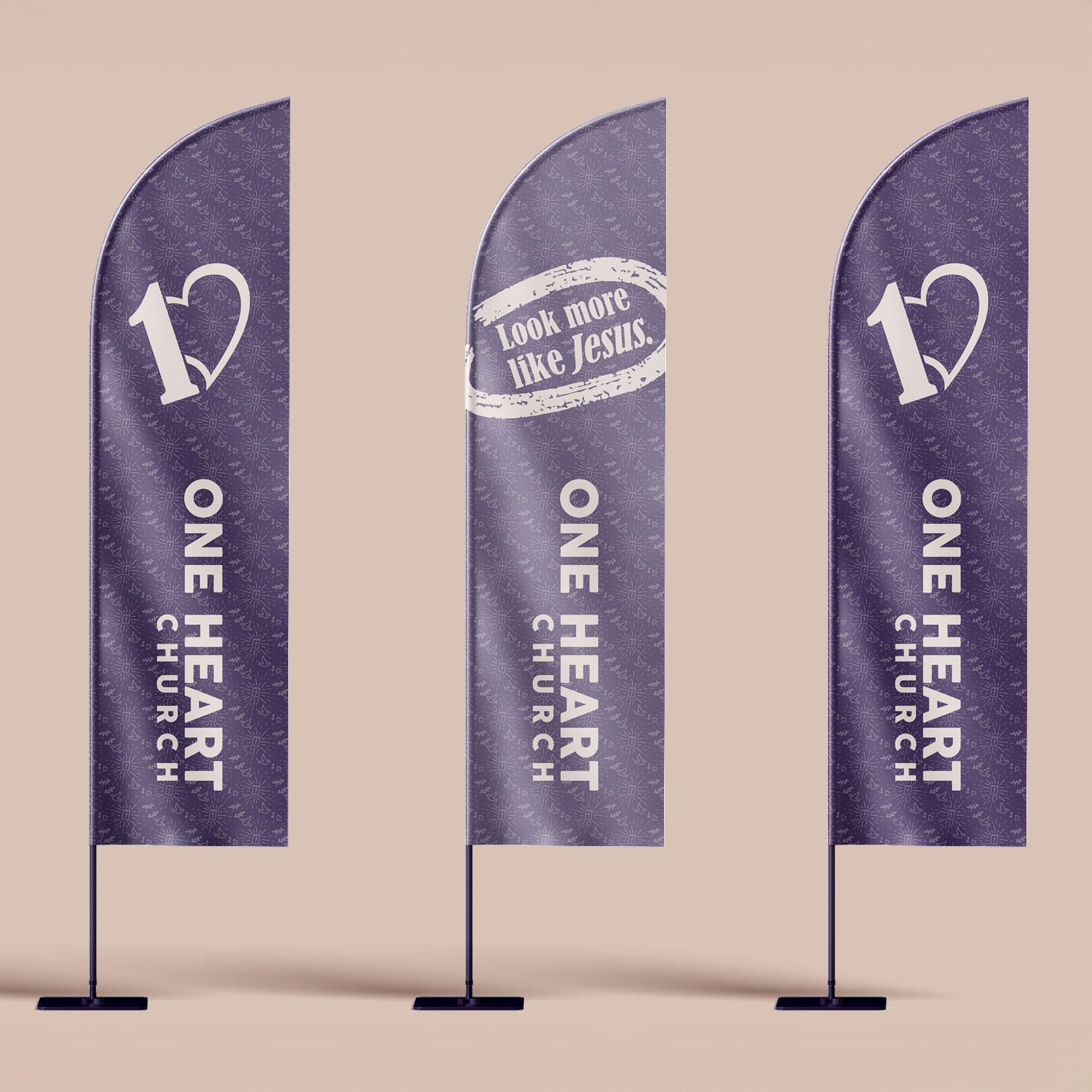 One Heart Church feather flag designs