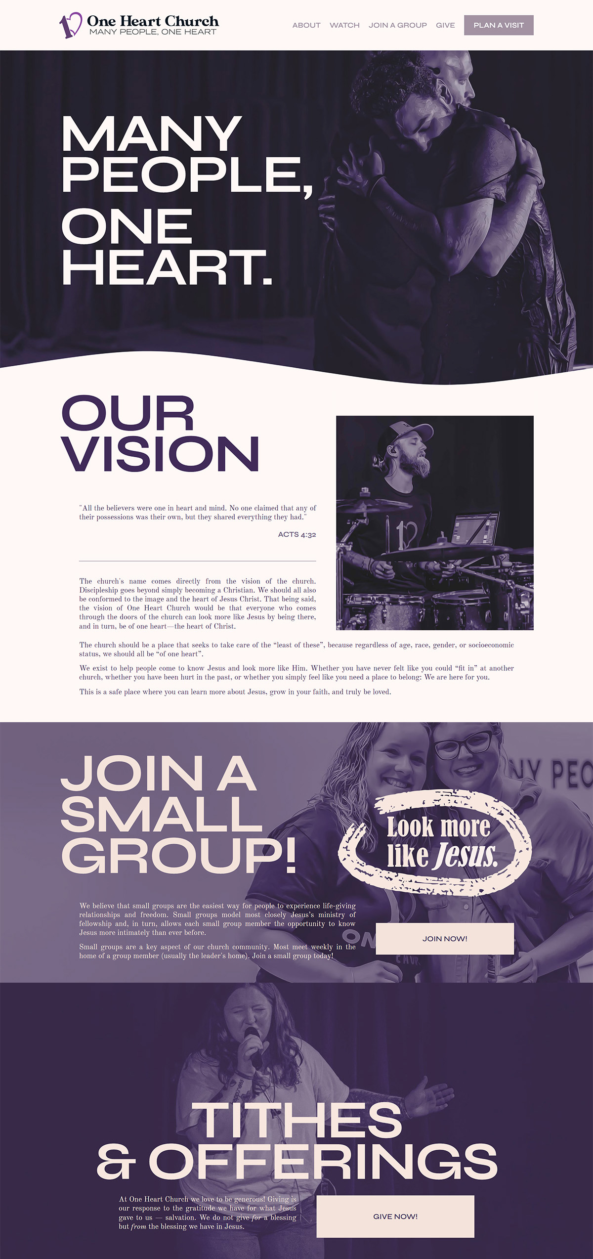 One Heart Church website design screenshot