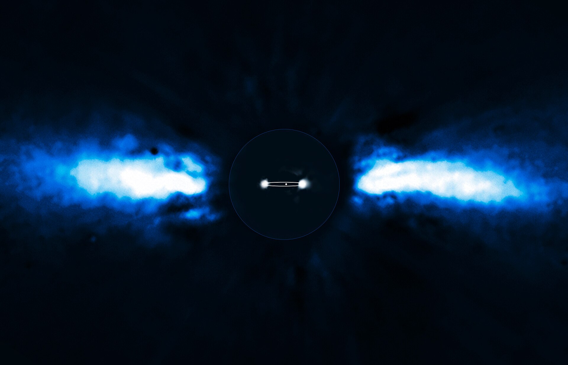 Composite image of Beta Pictoris b and its debris disk.