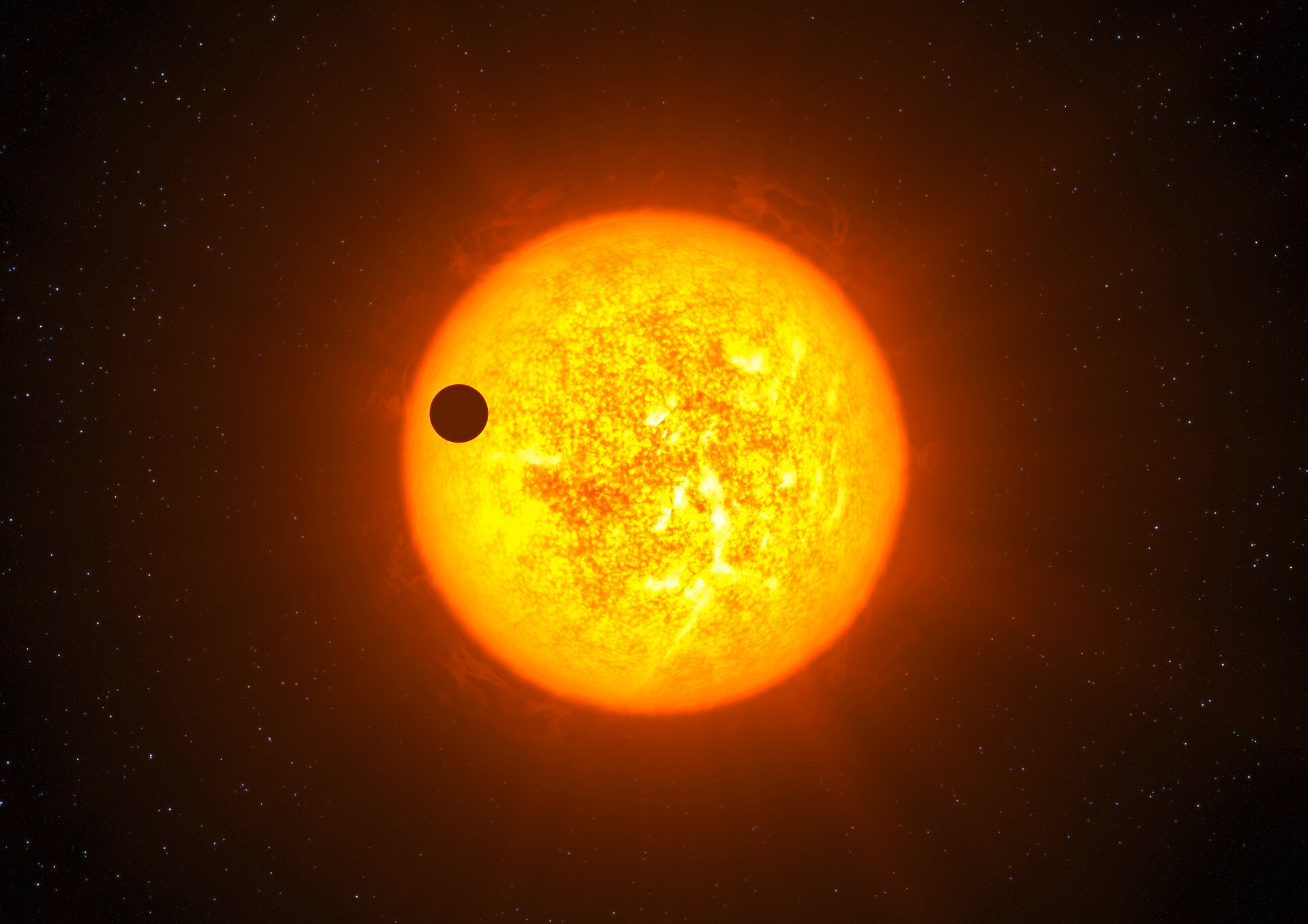 Artist impression of exoplanet CoRoT-9b transiting its star.